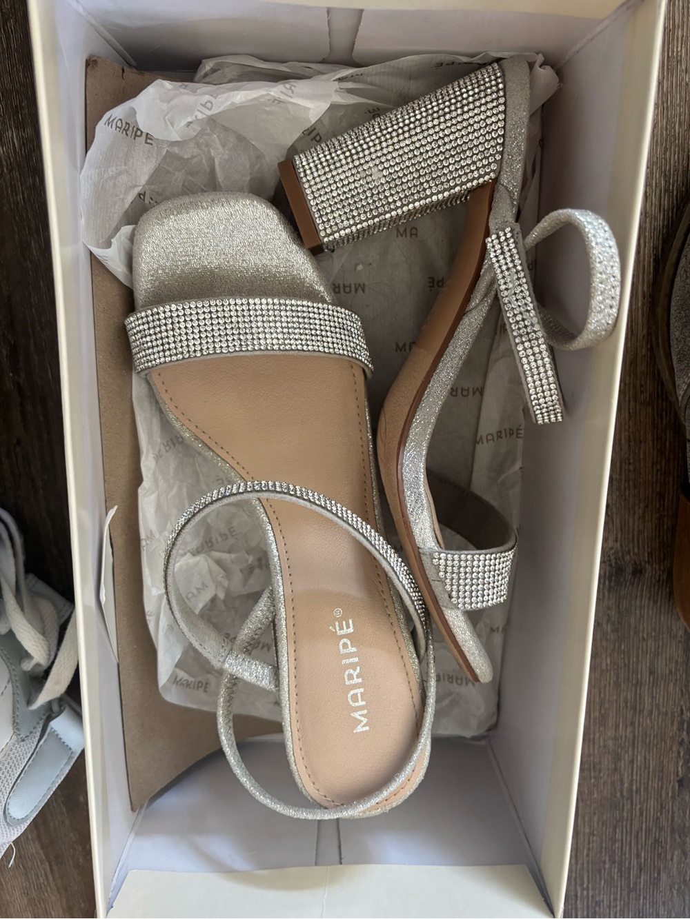 Maripe Silver Rhinestone Block Heel Sandals